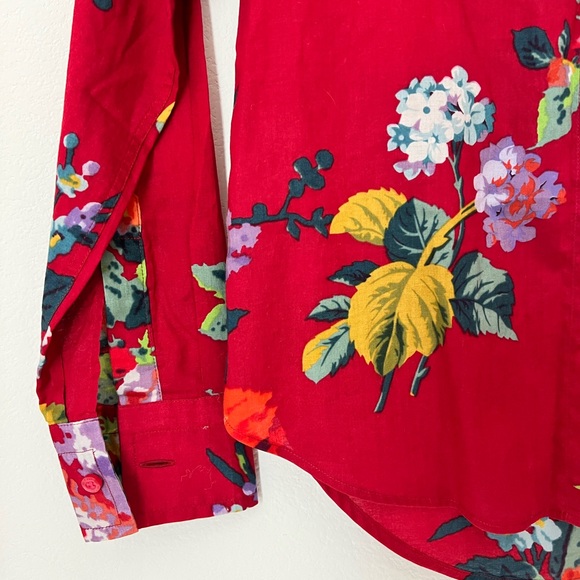 Etro Red Floral 100% Cotton Long Sleeves Lightweight Button Down Collared Top 40 - Picture 3 of 8